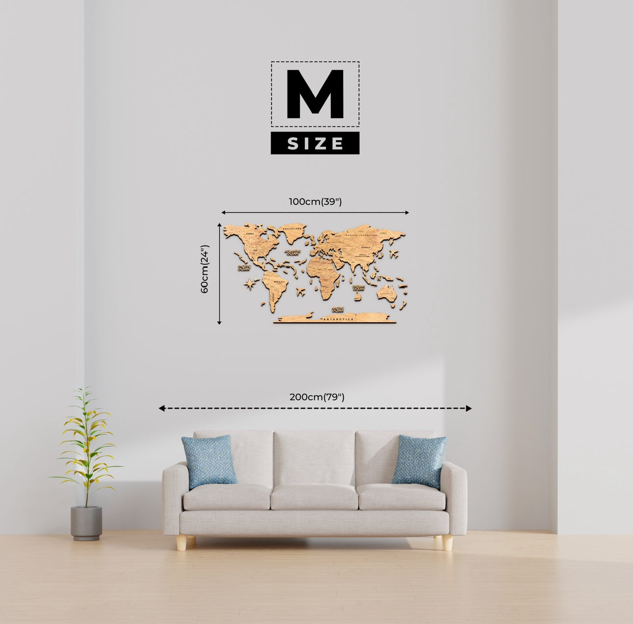 2D Mapa Decorativo "minimalist" em Madeira 100% natural com oferta de pins de bandeiras de todos os países do mundo (287) por tempo limitado! ⏳