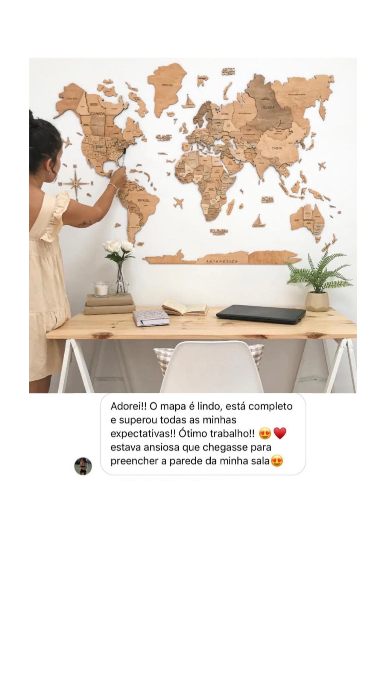2D Mapa Decorativo "minimalist" em Madeira 100% natural com oferta de pins de bandeiras de todos os países do mundo (287) por tempo limitado! ⏳
