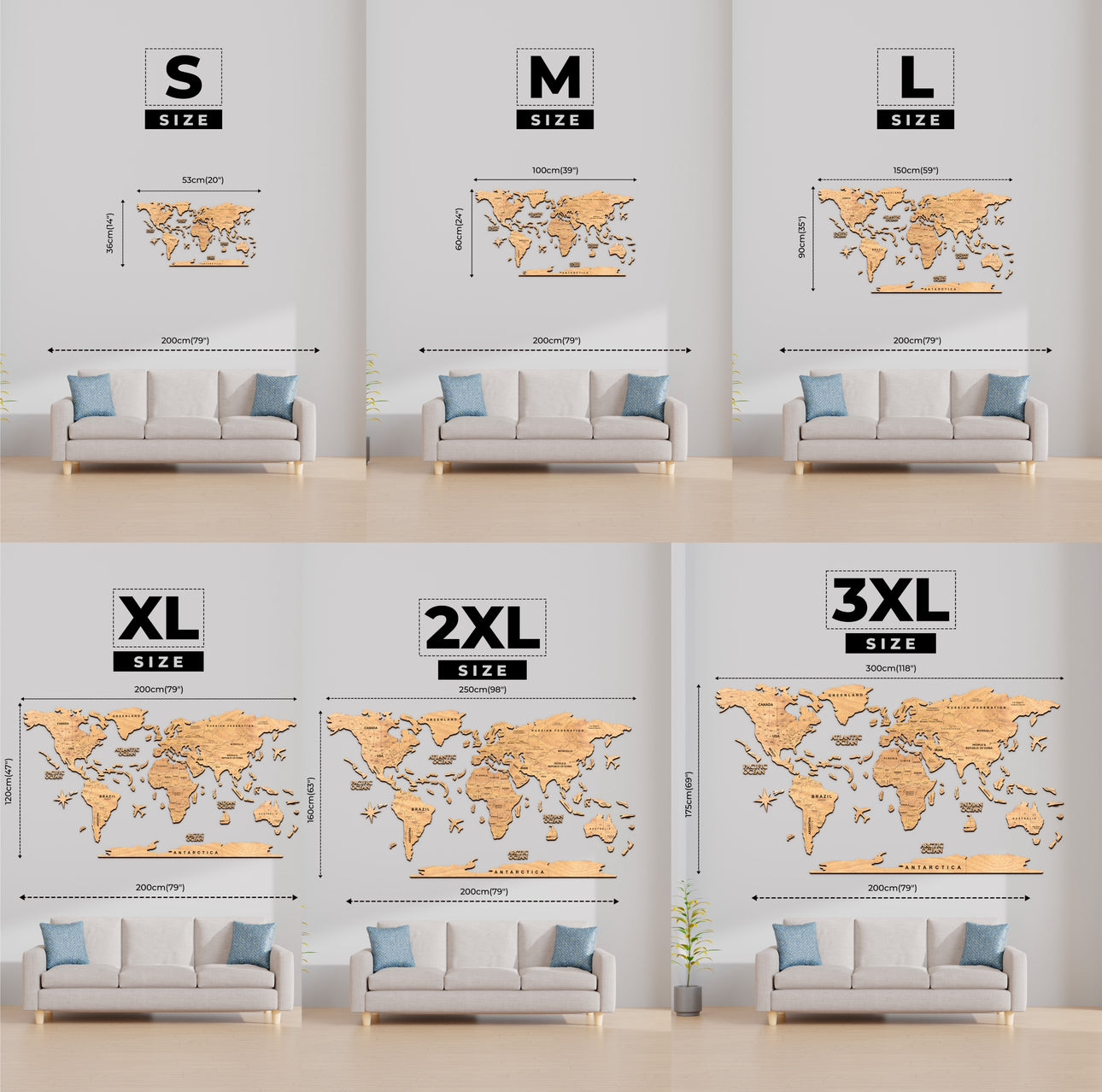 2D Mapa Decorativo "minimalist" em Madeira 100% natural com oferta de pins de bandeiras de todos os países do mundo (287) por tempo limitado! ⏳
