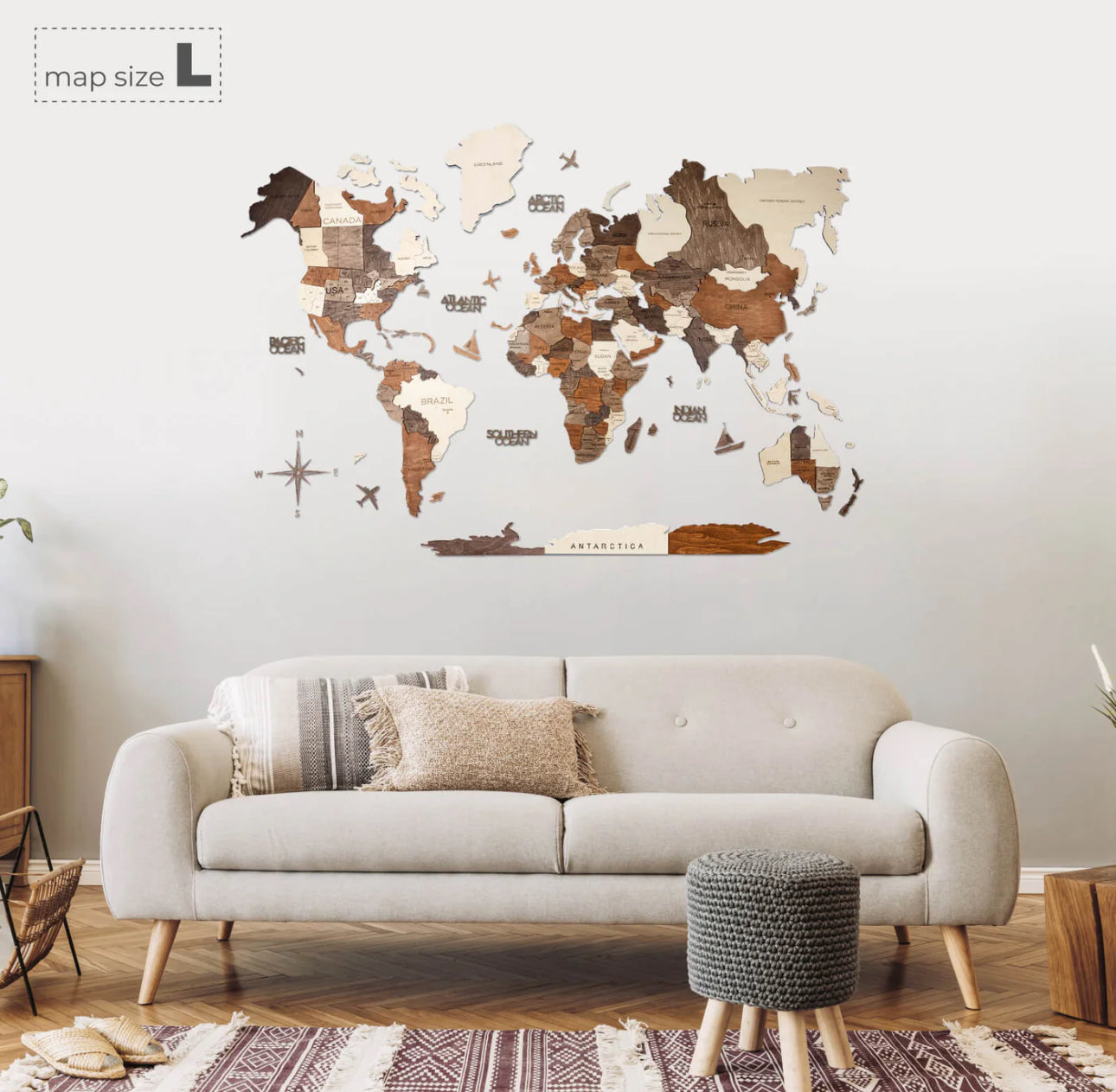 3D Mapa decorativo Multicolor em Madeira 100% natural com oferta de placa com pins de bandeiras de todos os países do mundo por tempo limitado! ⏳