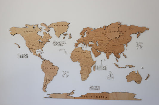 2D Mapa Decorativo "minimalist" em Madeira 100% natural com oferta de pins de bandeiras de todos os países do mundo (287) por tempo limitado! ⏳