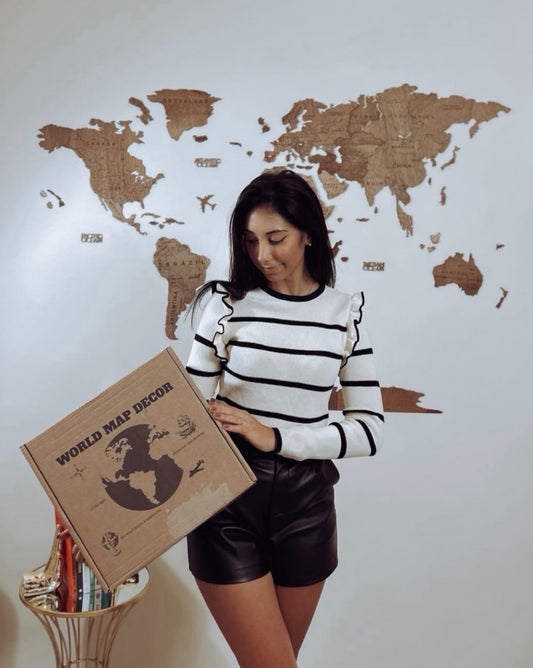 2D Mapa Decorativo "Terra" em Madeira 100% natural com oferta de pins de bandeiras de todos os países do mundo (287) por tempo limitado!⏳