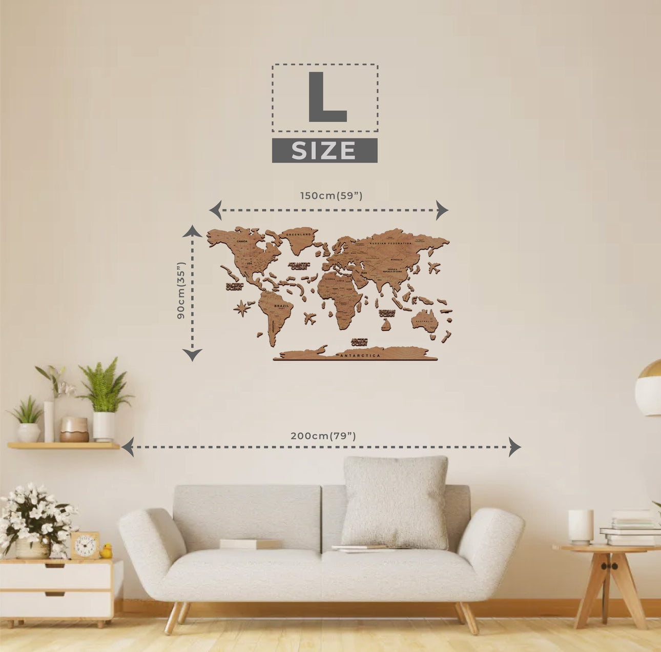 2D Mapa Decorativo "Terra" em Madeira 100% natural com oferta de pins de bandeiras de todos os países do mundo (287) por tempo limitado!⏳